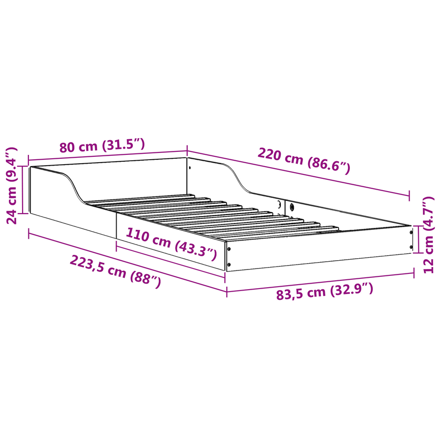 Bedframe Wit 80 x 220 cm Massief grenenhout