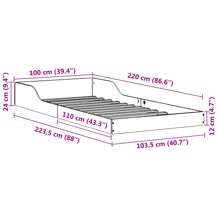 Bedframe Wit 100 x 220 cm Massief grenenhout