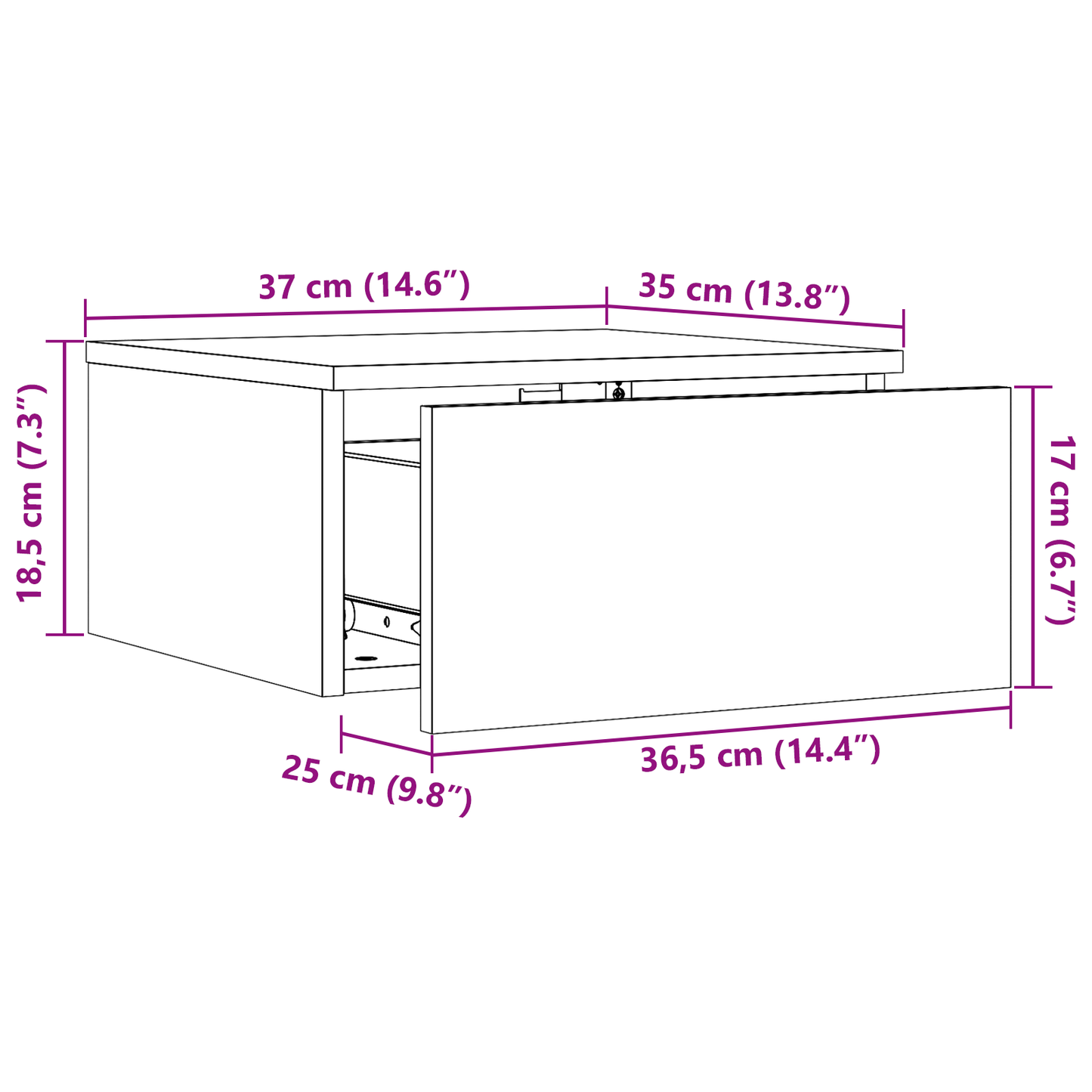 Wandbevestigde nachttafel met lade Wandgemonteerd Wit 37 x 35 x 18,5 cm