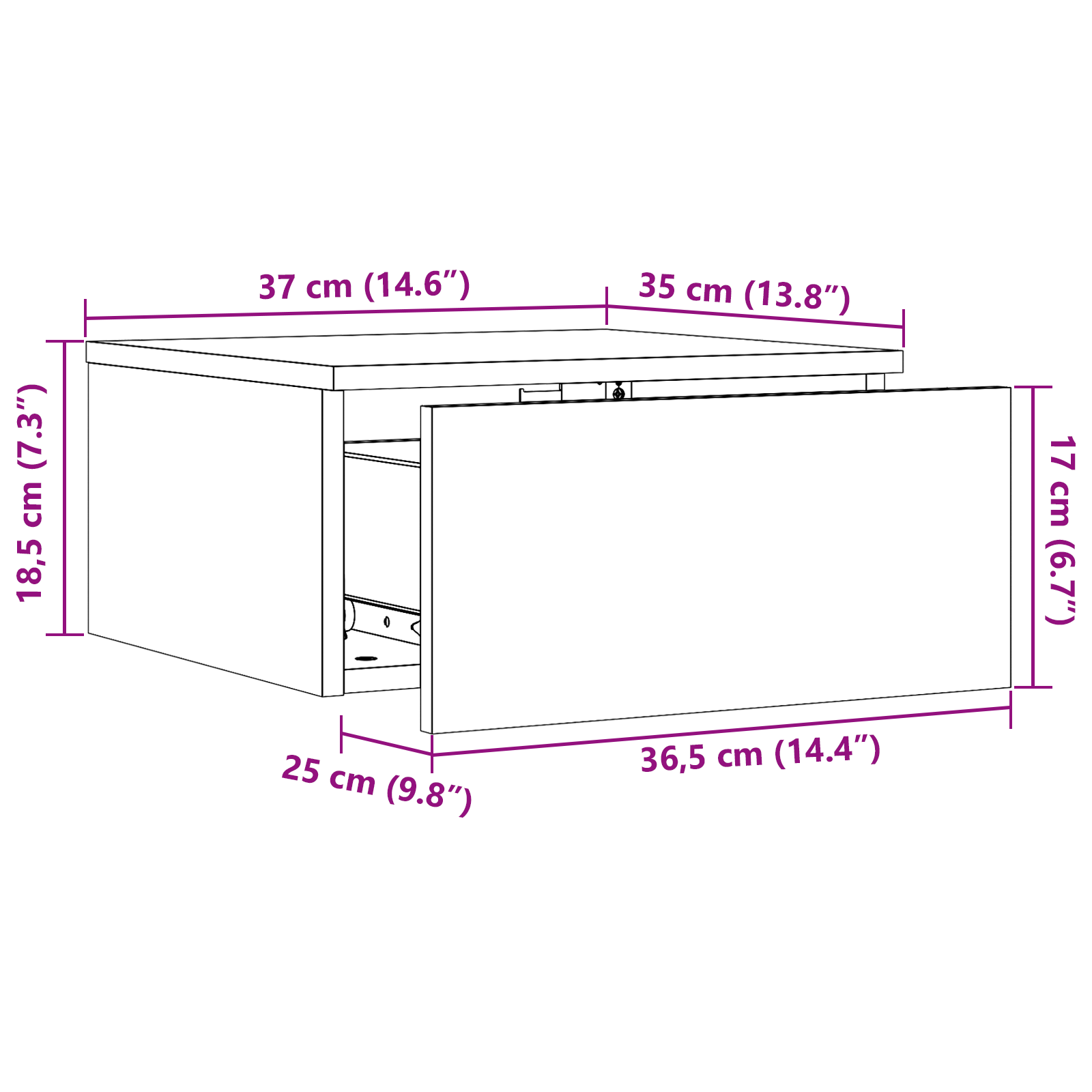 Wandbevestigde nachttafel met lade Wasbruin 37 x 35 x 18,5 cm