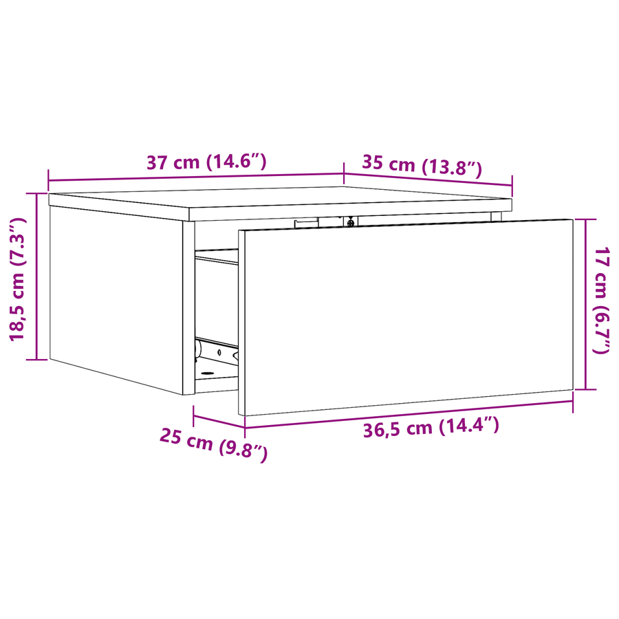 Wandbevestigde nachttafel met lade Wasbruin 37 x 35 x 18,5 cm