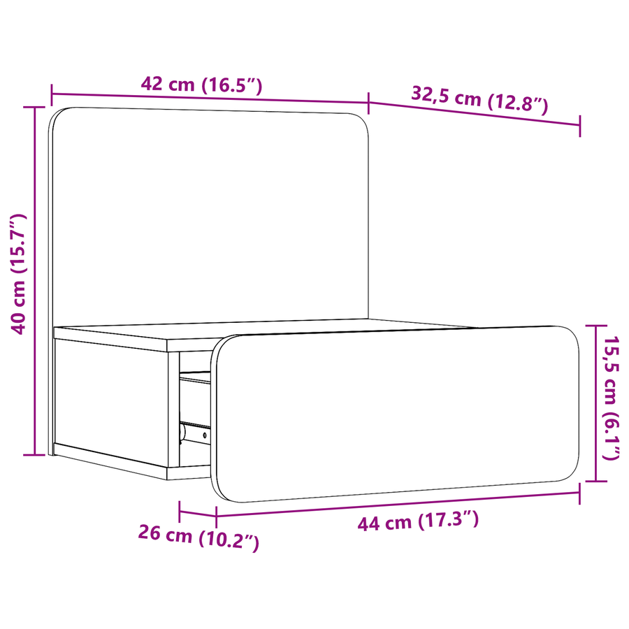 Wandbevestigde nachttafel met lade 2 pcs Wit 44 x 32.5 x 40 cm