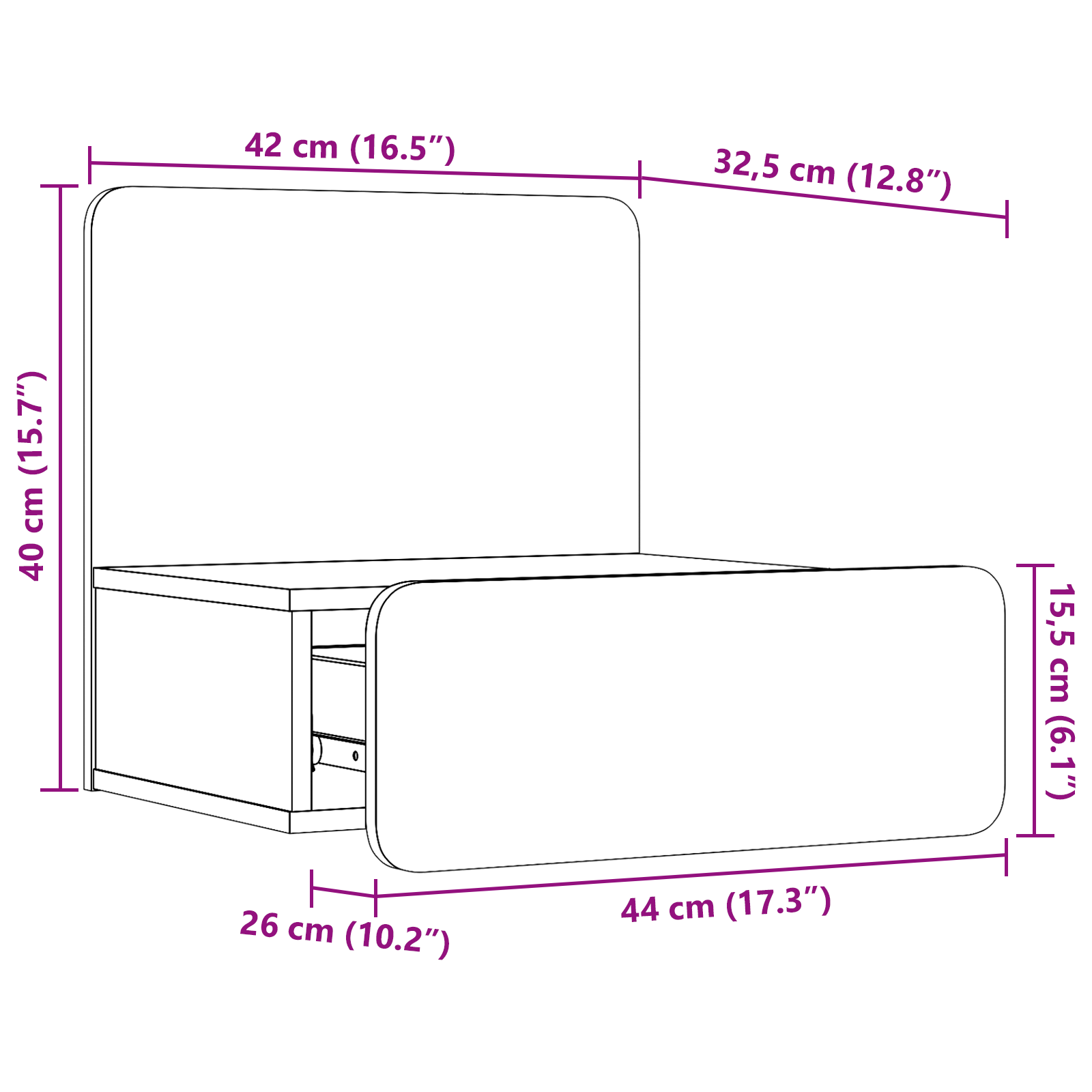 Wandbevestigde nachttafel 2 pcs Wasbruin 44 x 32.5 x 40 cm