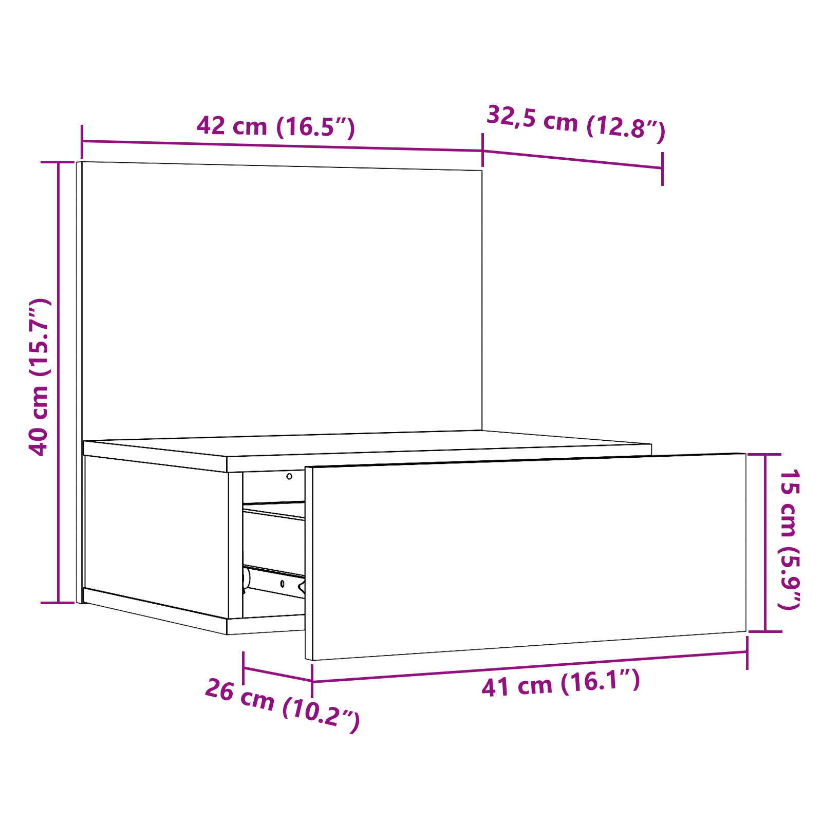 Wandbevestigde nachttafel met lade 2 pcs Wit 42 x 32,5 x 40 cm