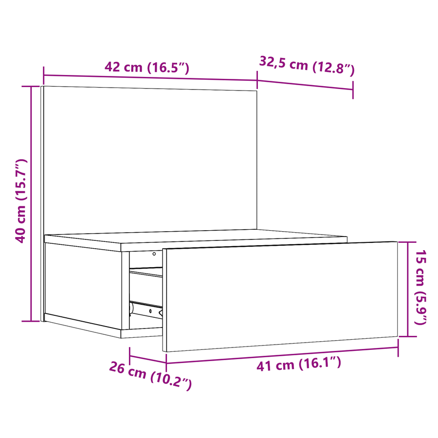 Wandbevestigde nachttafel met lade 2 pcs Wit 42 x 32,5 x 40 cm