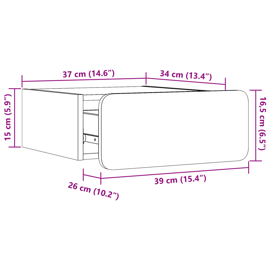 Wandbevestigde nachttafel met lade Wasbruin 39 x 34 x 16.5 cm