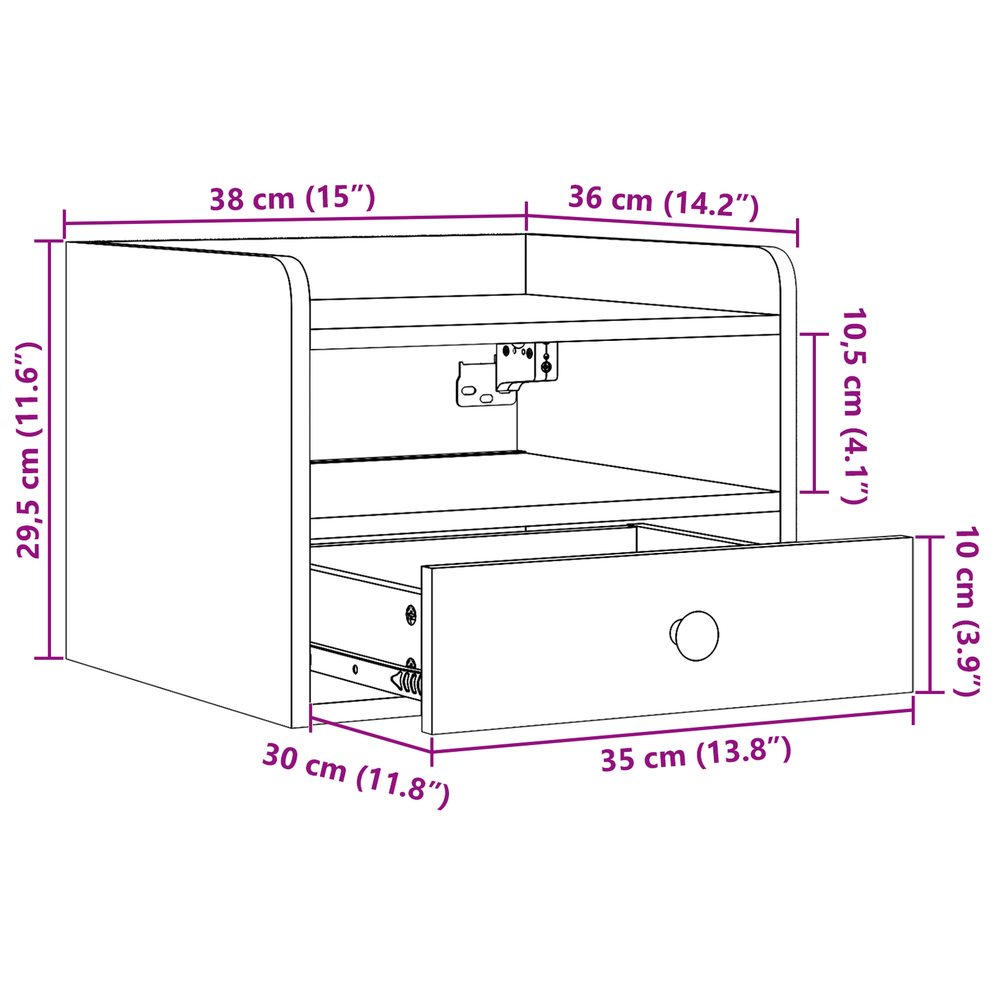 Nachtkastje met lade Wit 38 x 36 x 29.5 cm Massief grenenhout
