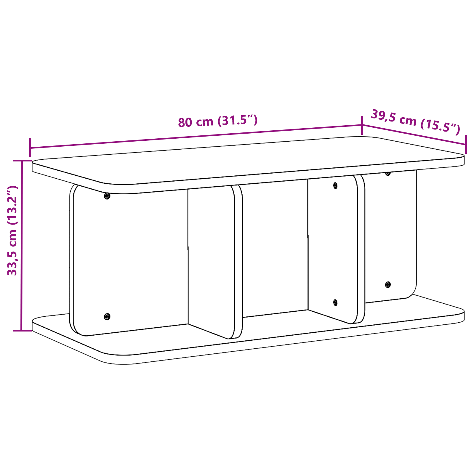 Salontafel Wit 80 x 39.5 x 33.5 cm Massief grenenhout