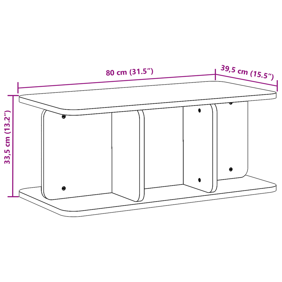 Salontafel Wit 80 x 39.5 x 33.5 cm Massief grenenhout
