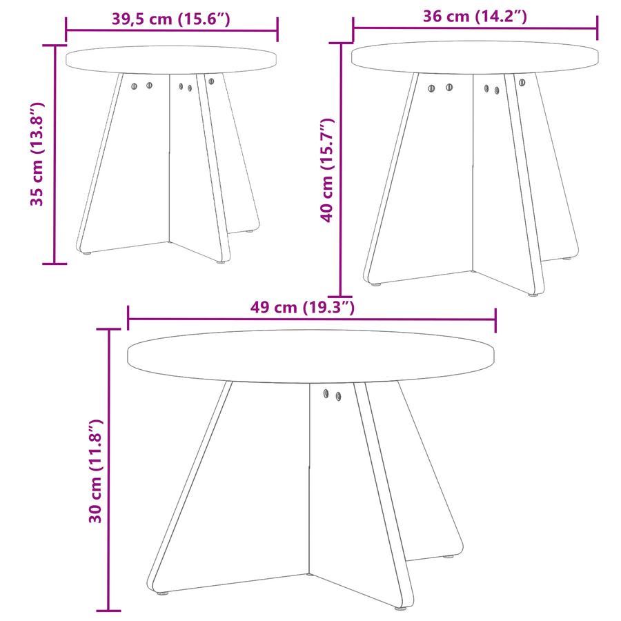 Salontafel 3 pcs Natuurlijk 49 x 49 x 30 cm Massief grenenhout