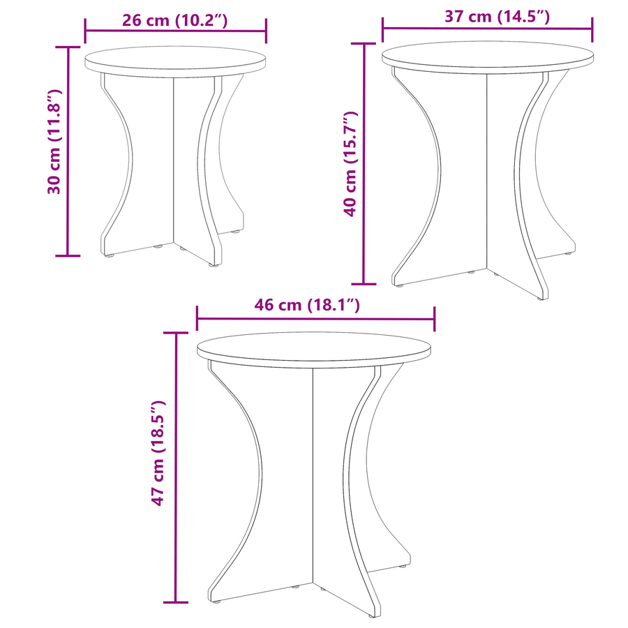 Salontafel 3 pcs Natuurlijk 46 x 46 x 47 cm Massief grenenhout
