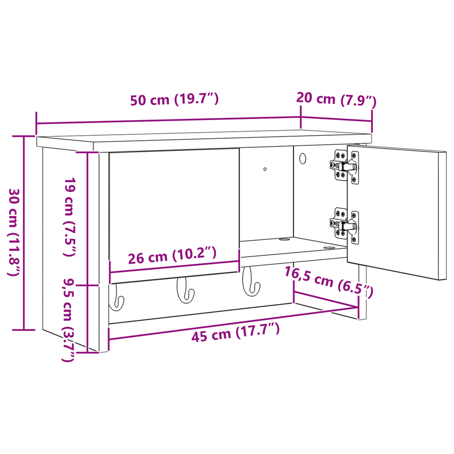 Wandgemonteerde kapstok met plank Zwart eiken 50 x 20 x 30 cm