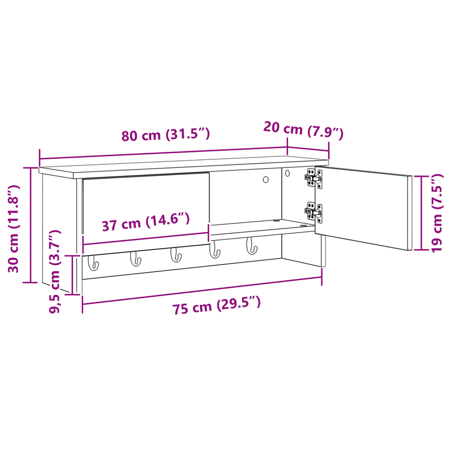 Wandgemonteerde kapstok met plank Sonoma eiken 80 x 20 x 30 cm