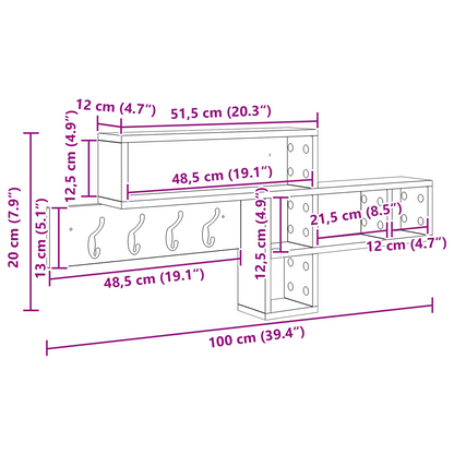 Wandgemonteerde kapstok met plank met opslag Oude hout 100 x 12 x 43.5 cm