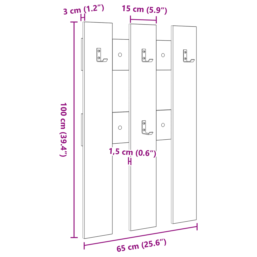 Wandgemonteerde kapstok Wit 65 x 3 x 100 cm Bewerkt hout