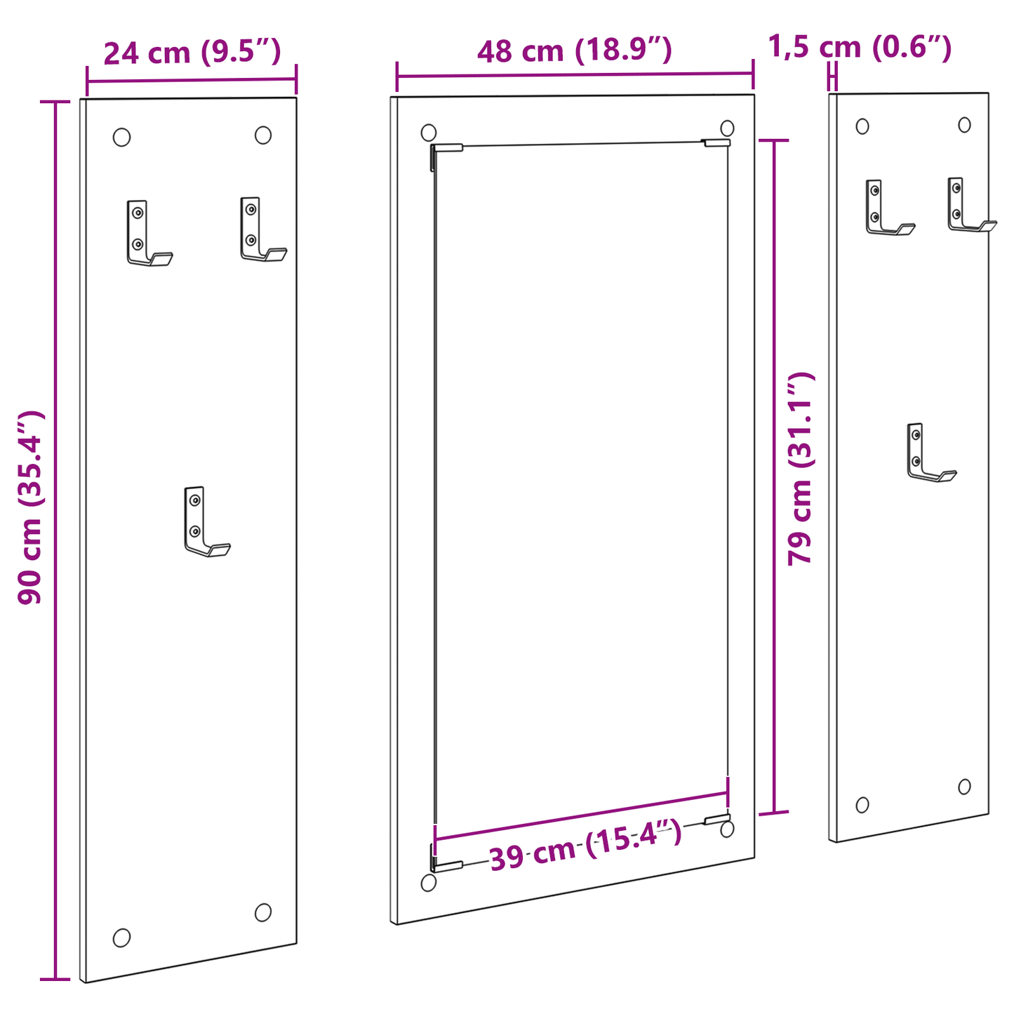 Wandgemonteerde kapstok Wit 96 x 1.5 x 90 cm Bewerkt hout
