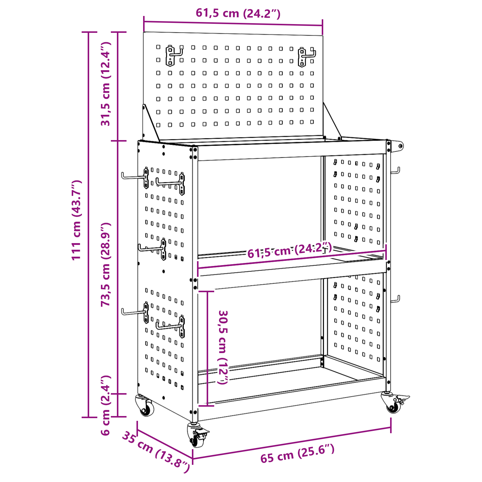 Gereedschapswagen Antraciet 65 x 35 x 111 cm Poedergecoat staal