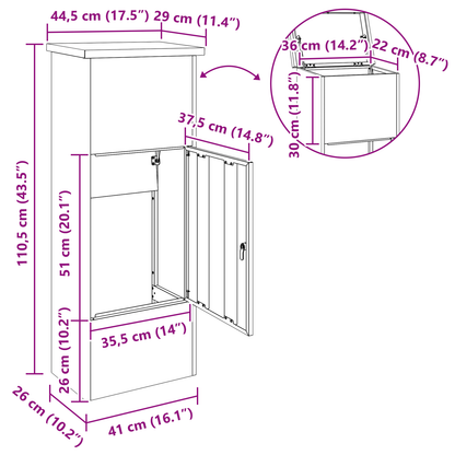 Pakket inwerp box Zwart 44.5 x 29 x 110.5 cm Staal
