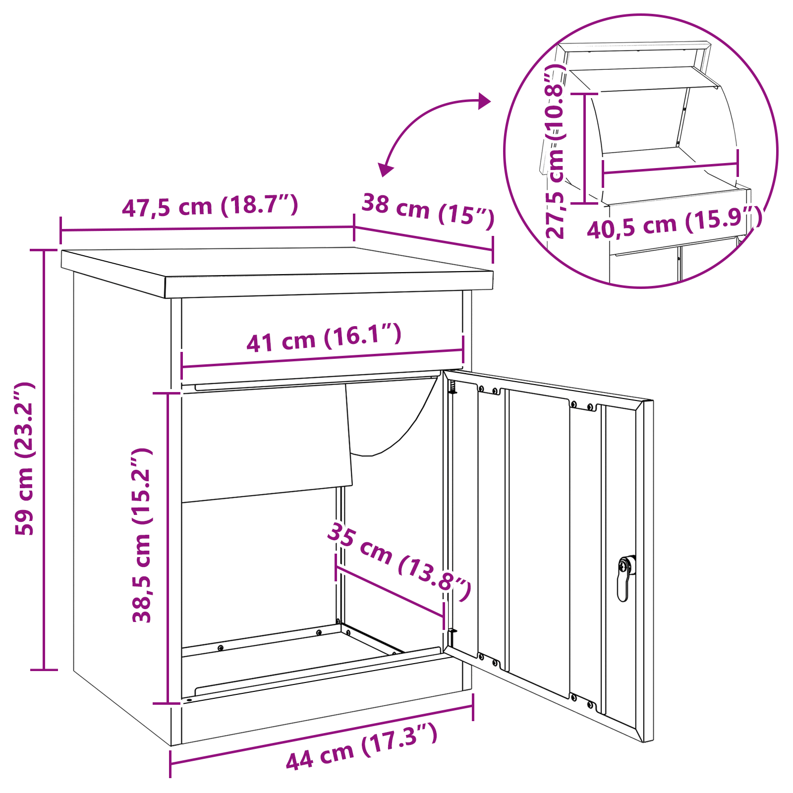 Pakket inwerp box Antraciet 44 x 35 x 59 cm Staal