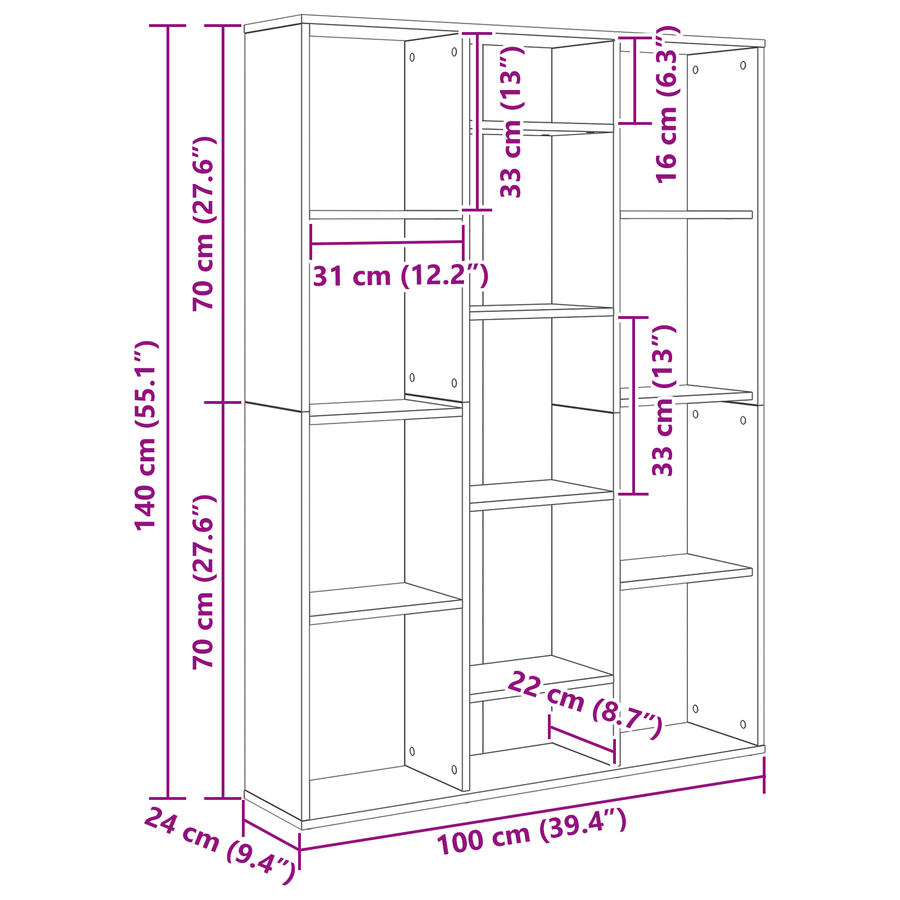 Kamerscherm Zwart eiken 100 x 24 x 140 cm Bewerkt hout