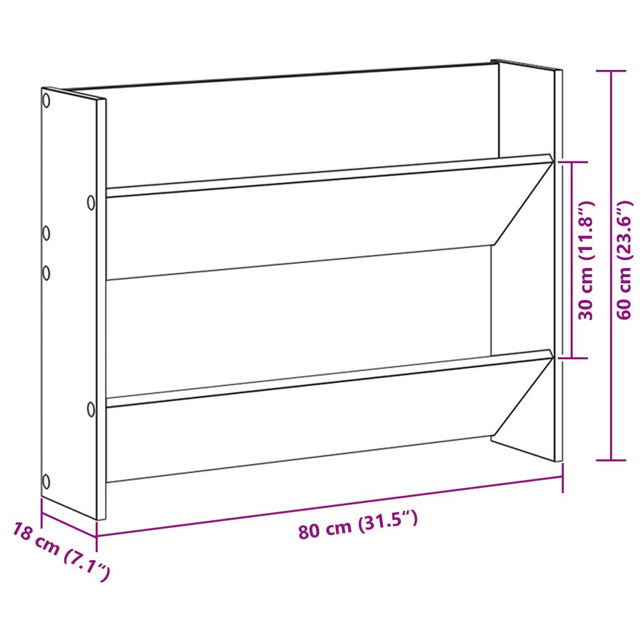 Wand Schoenenkasten Zwart eiken 60 x 18 x 60 cm Bewerkt hout