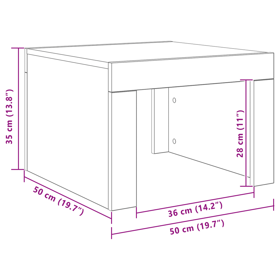 Salontafel Zwart eiken 50 x 50 x 35 cm Bewerkt hout