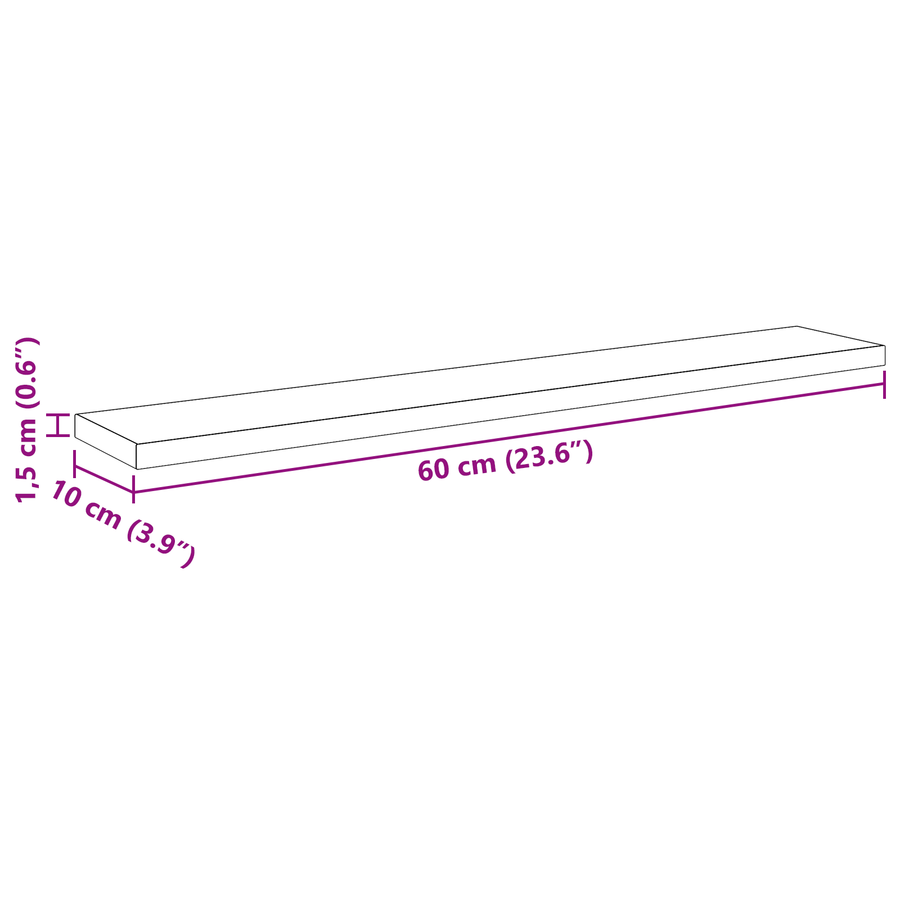 Wandplanken Zwart eiken Bewerkt hout 60 x 10 x 1.5 cm Muurmontage
