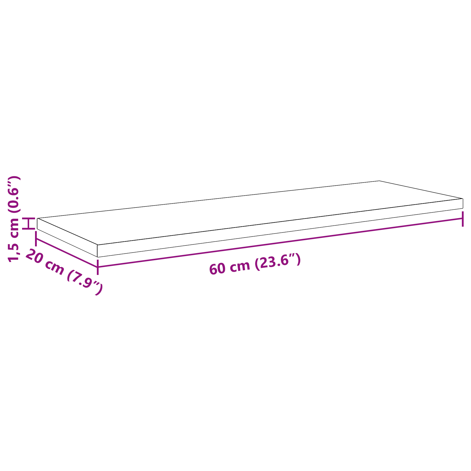 Wandplanken Zwart eiken Bewerkt hout 60 x 20 x 1.5 cm Eenvoudig