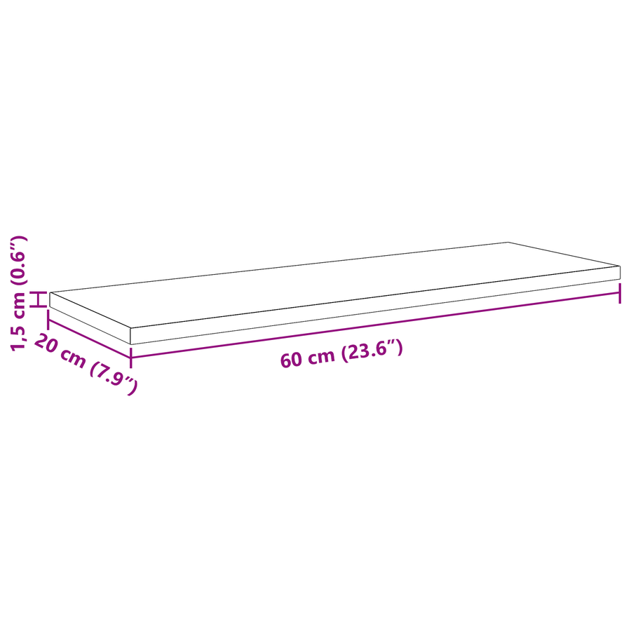 Wandplanken Zwart eiken Bewerkt hout 60 x 20 x 1.5 cm Eenvoudig