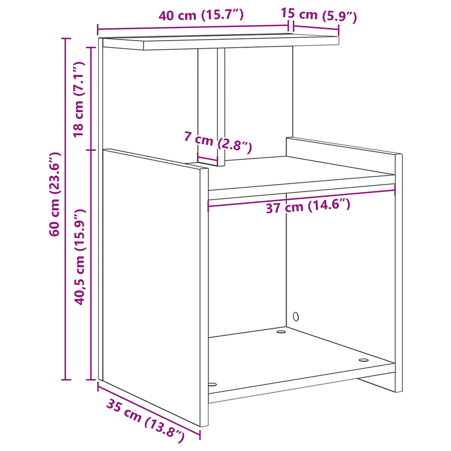 Bedkasten 2 stuks Zwart eiken 40x35x60 cm Bewerkt hout