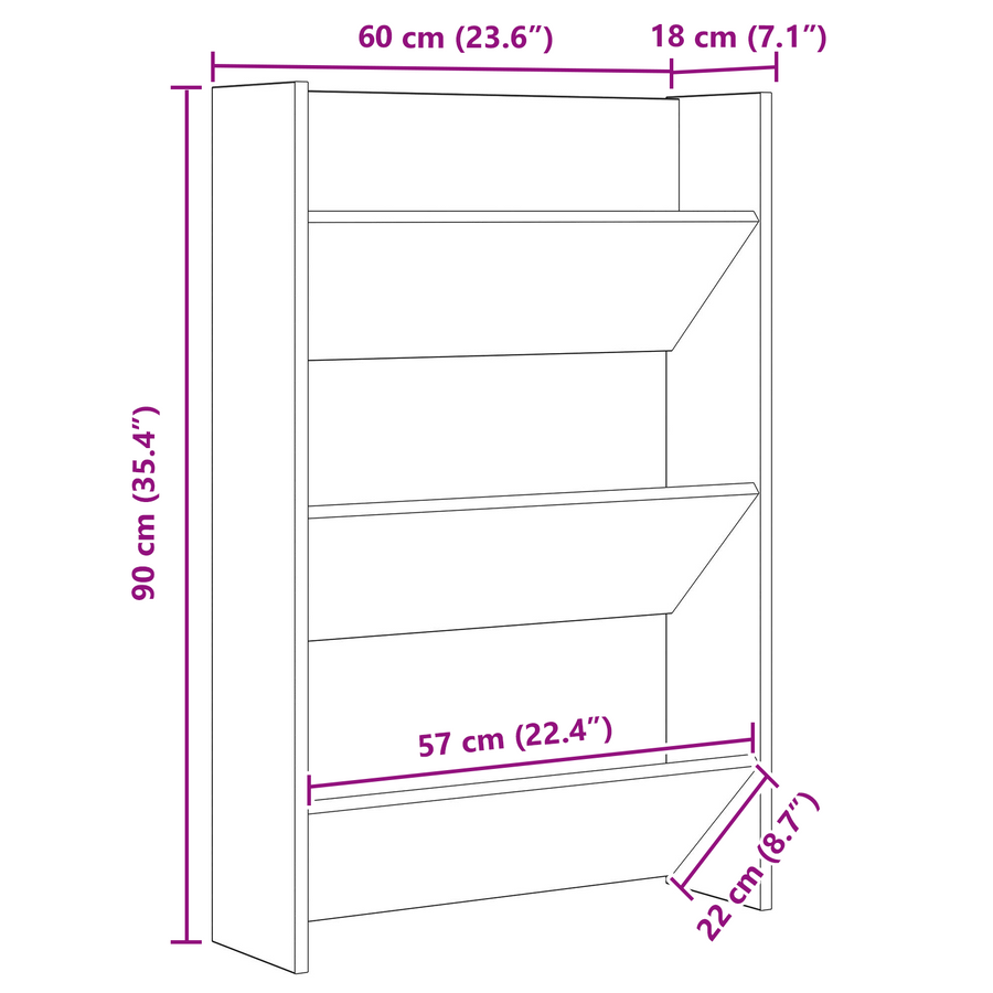 Wand Schoenenkasten met plank Anders 2 pcs Zwart eiken 60 x 18 x 60 cm