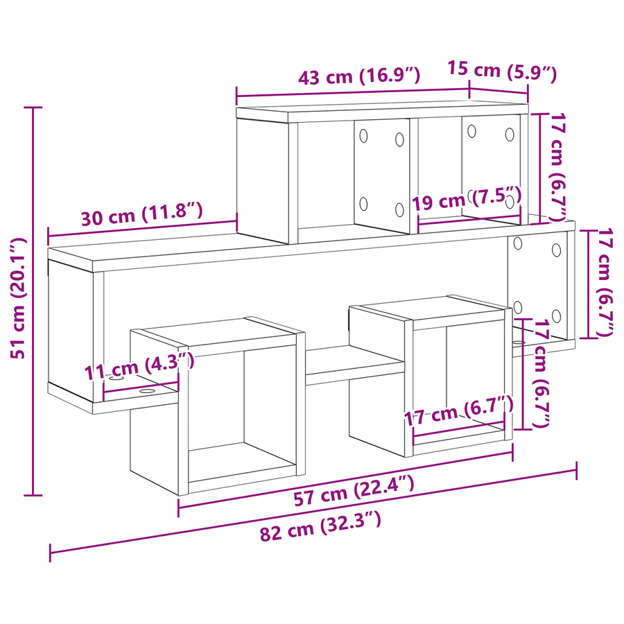 Wandplank Ambachtelijk eiken 82 x 15 x 51 cm Bewerkt hout