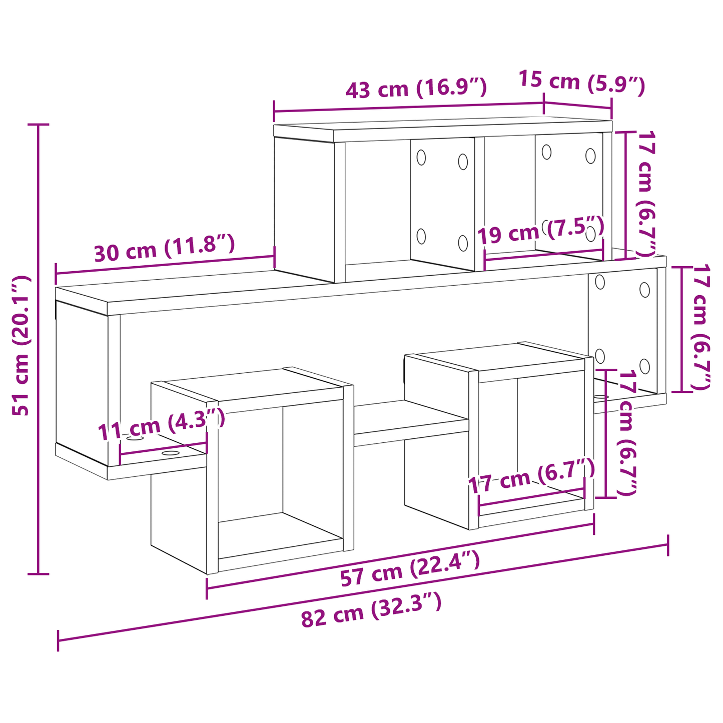 Wandplank met plank met opslag Zwart eiken 82 x 15 x 51 cm Bewerkt hout