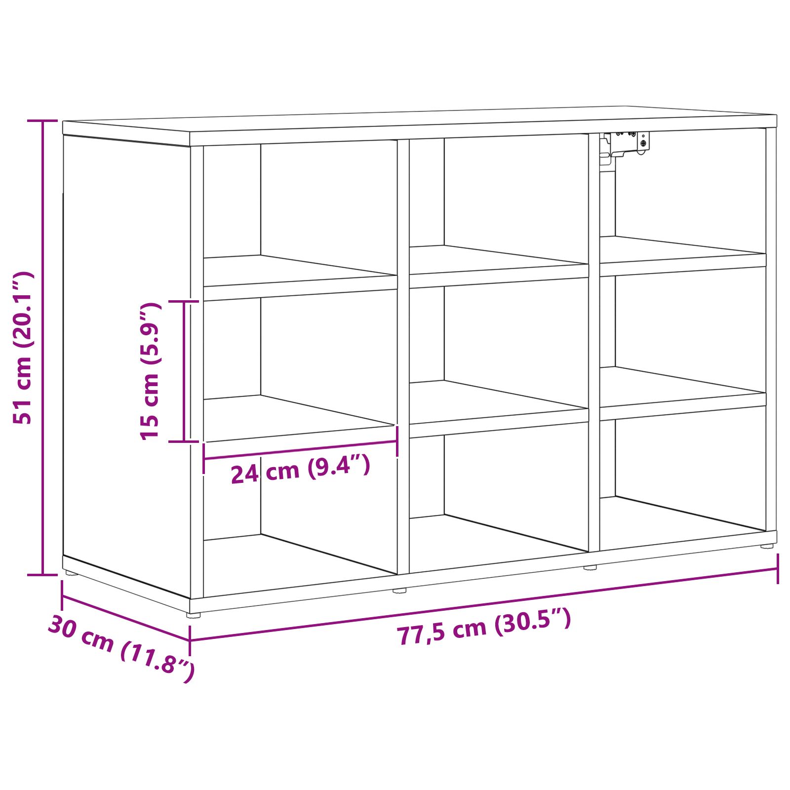 Schoenenkast Ambachtelijk eiken 52.5 x 30 x 50 cm Bewerkt hout