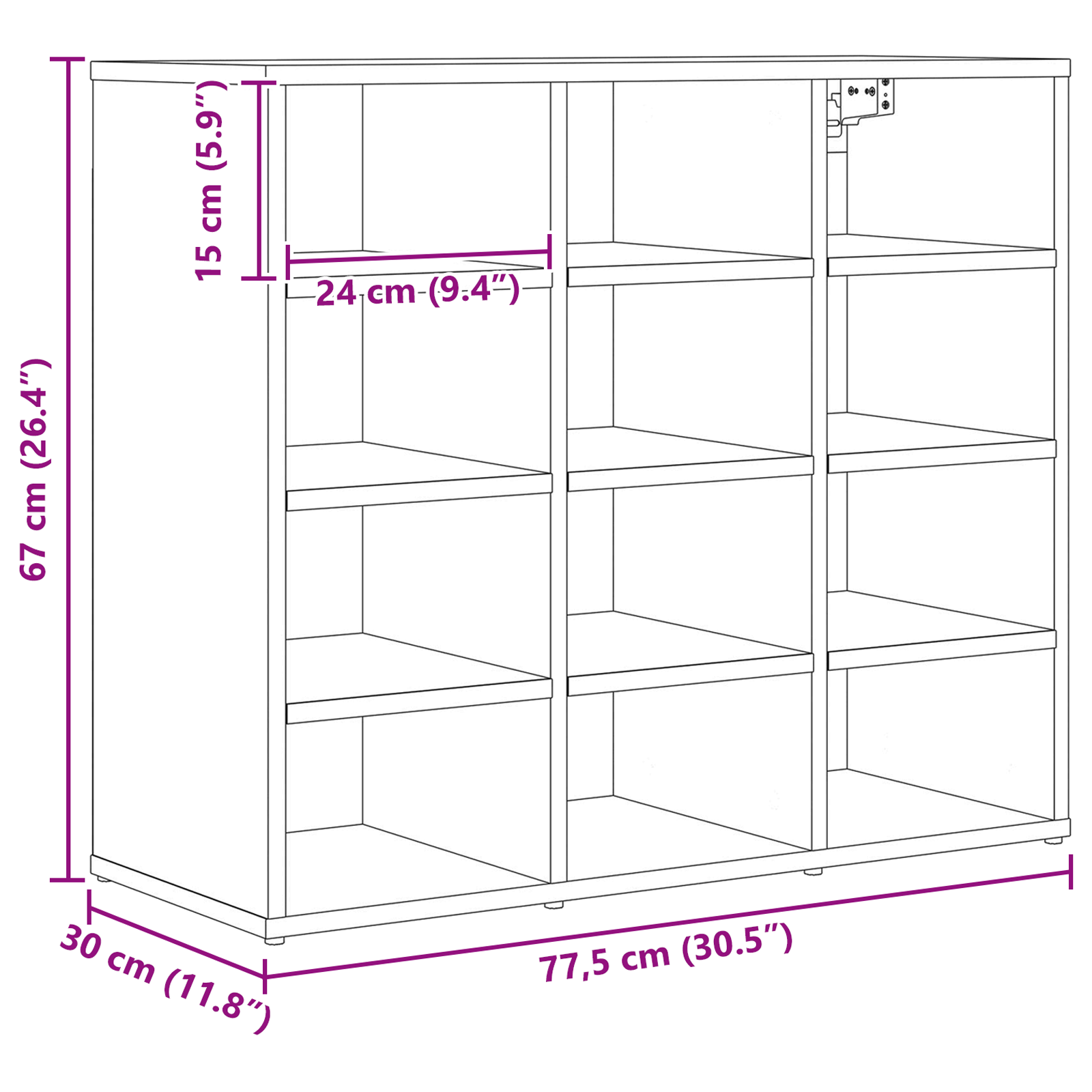 Schoenenkast Zwart eiken 52.5 x 30 x 50 cm Bewerkt hout