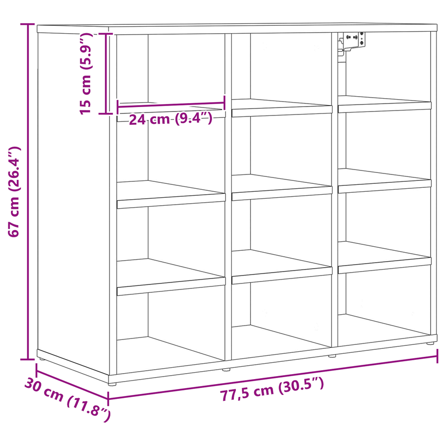Schoenenkast Zwart eiken 52.5 x 30 x 50 cm Bewerkt hout