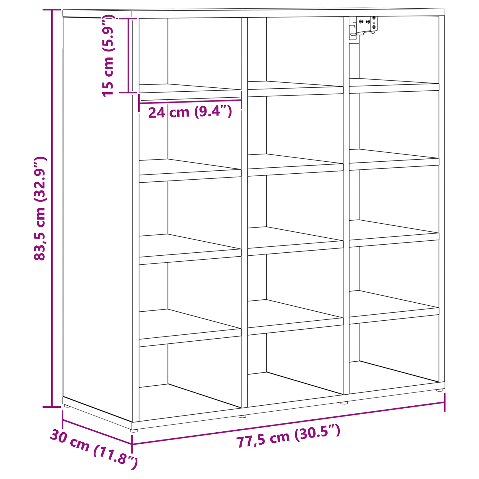 Schoenenkast Zwart eiken 52.5 x 30 x 50 cm Bewerkt hout