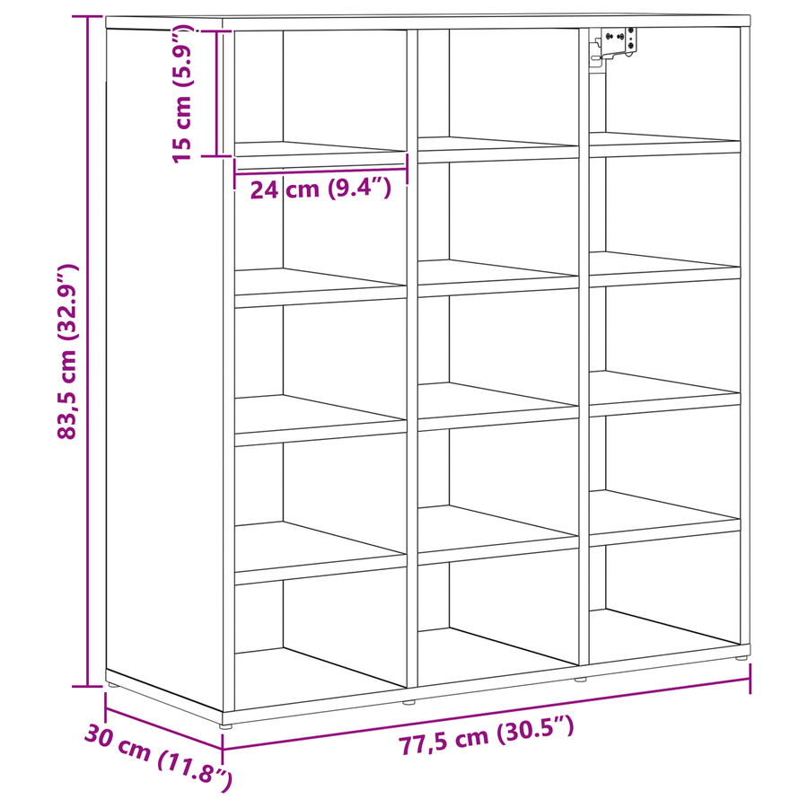 Schoenenkast Zwart eiken 52.5 x 30 x 50 cm Bewerkt hout