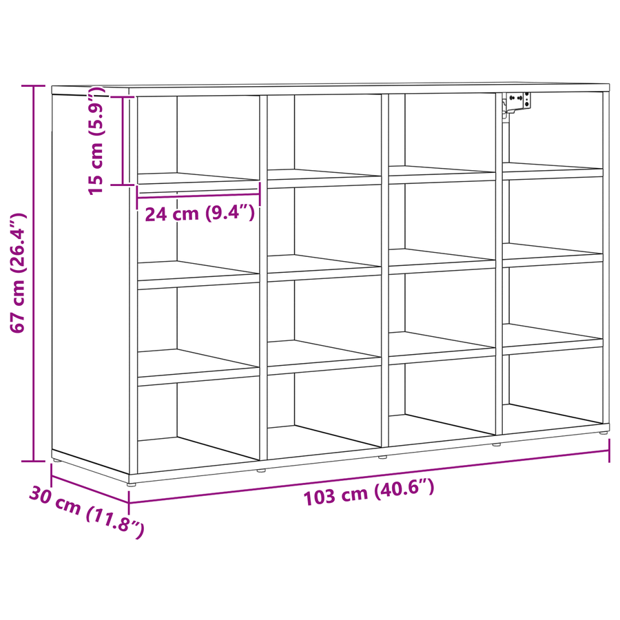 Schoenenkast Zwart eiken 52.5 x 30 x 50 cm Bewerkt hout