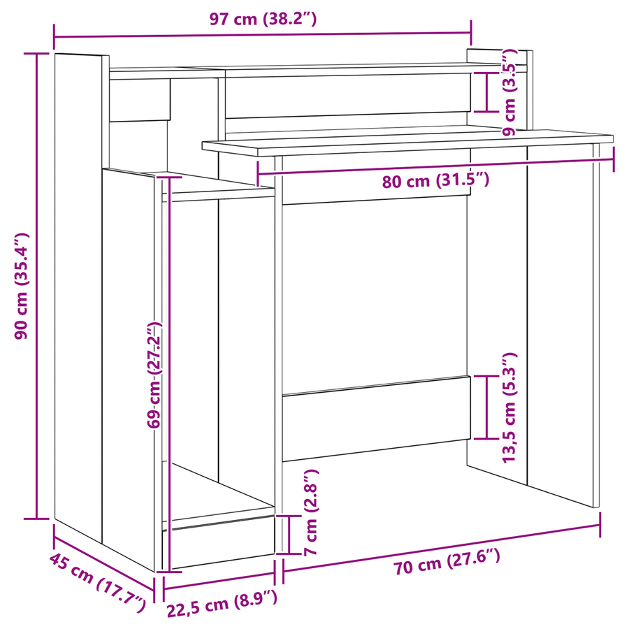 Bureau Zwart eiken 97 x 45 x 90 cm Bewerkt hout