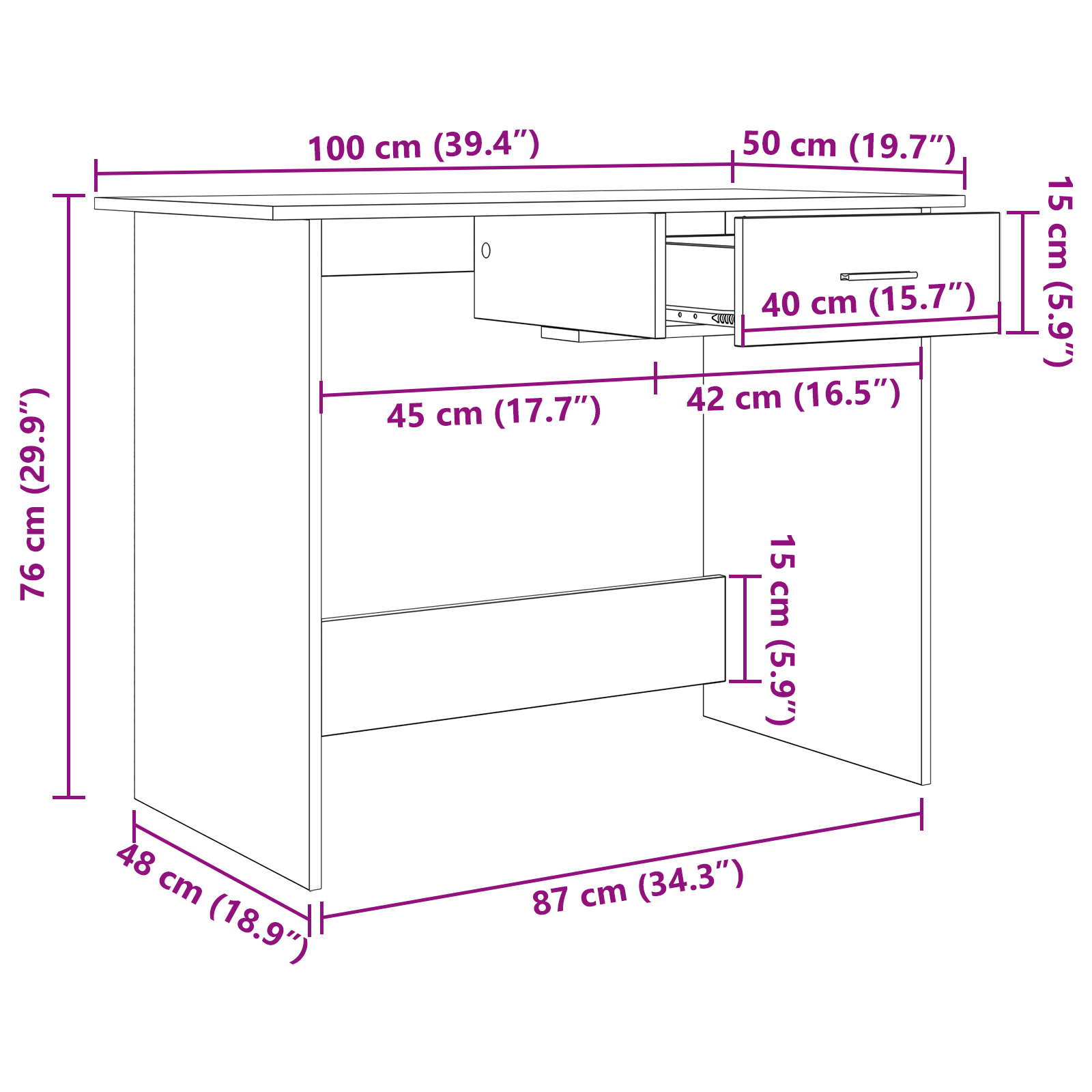 Bureau Oud hout 100 x 50 x 76 cm Bewerkt hout