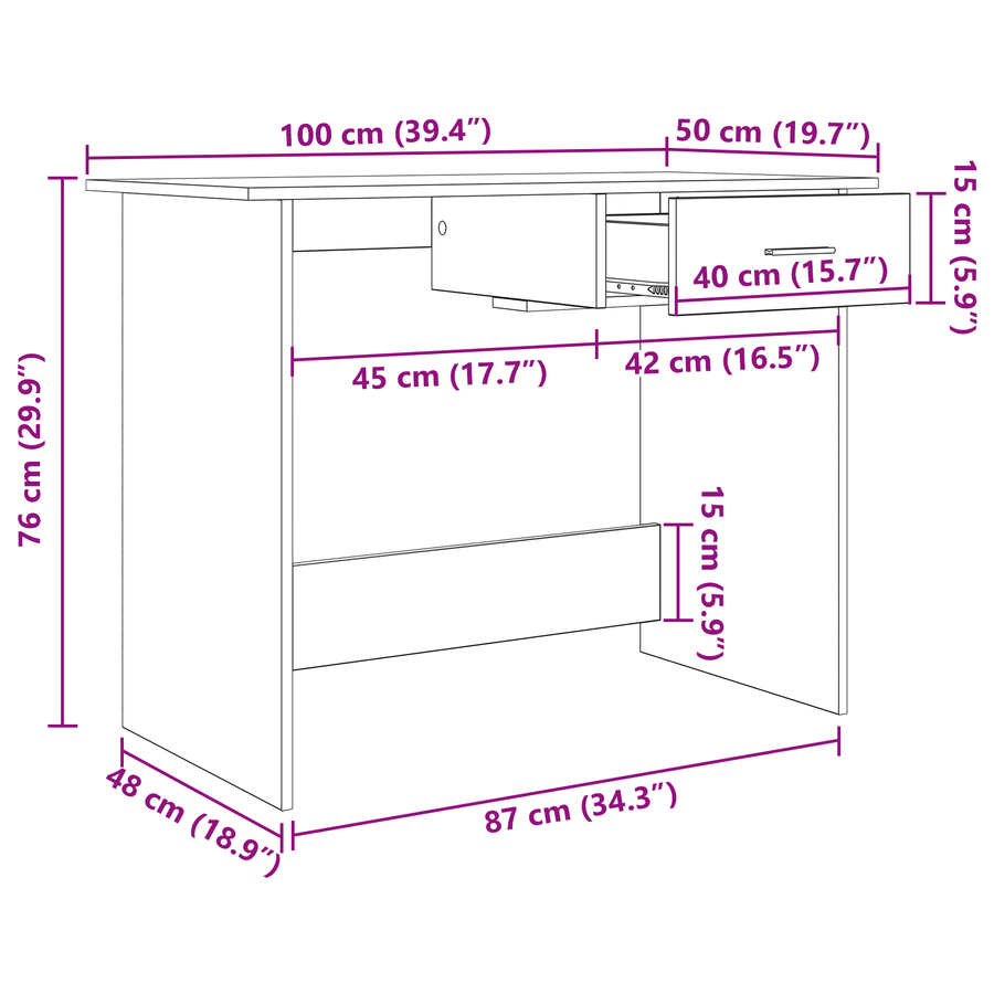 Bureau artisanaal eikenkleurig 100 x 50 x 76 cm Bewerkt hout