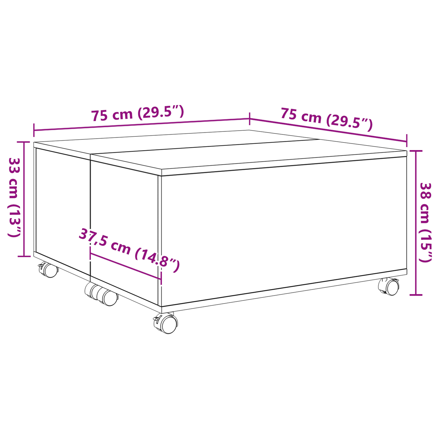 Salontafel met wiel met opslag Oude hout 75 x 75 x 38 cm Bewerkt hout