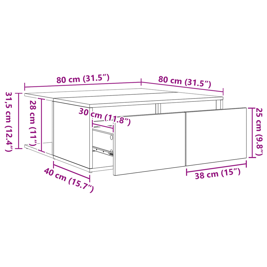 Salontafel artisanaal eikenkleurig 80 x 80 x 31 cm Bewerkt hout