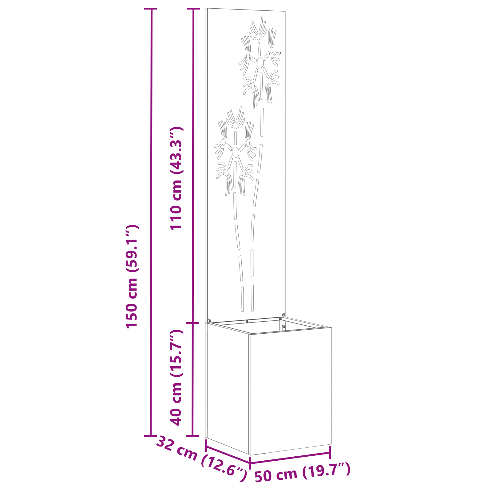 Tuinplant met Decoratief Paneel Zwart 32 x 140 cm