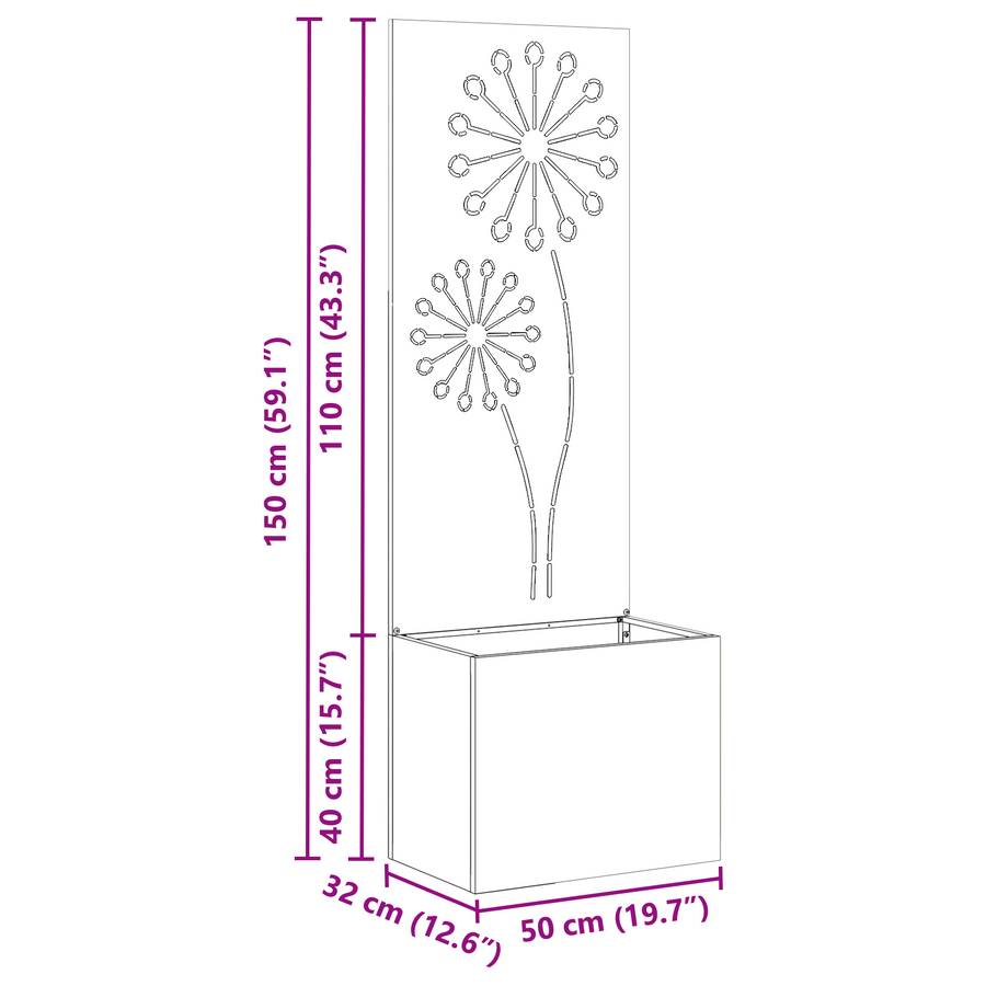 Tuinplant met Decoratief Paneel Roestig 50 x 140 cm Cortenstaal