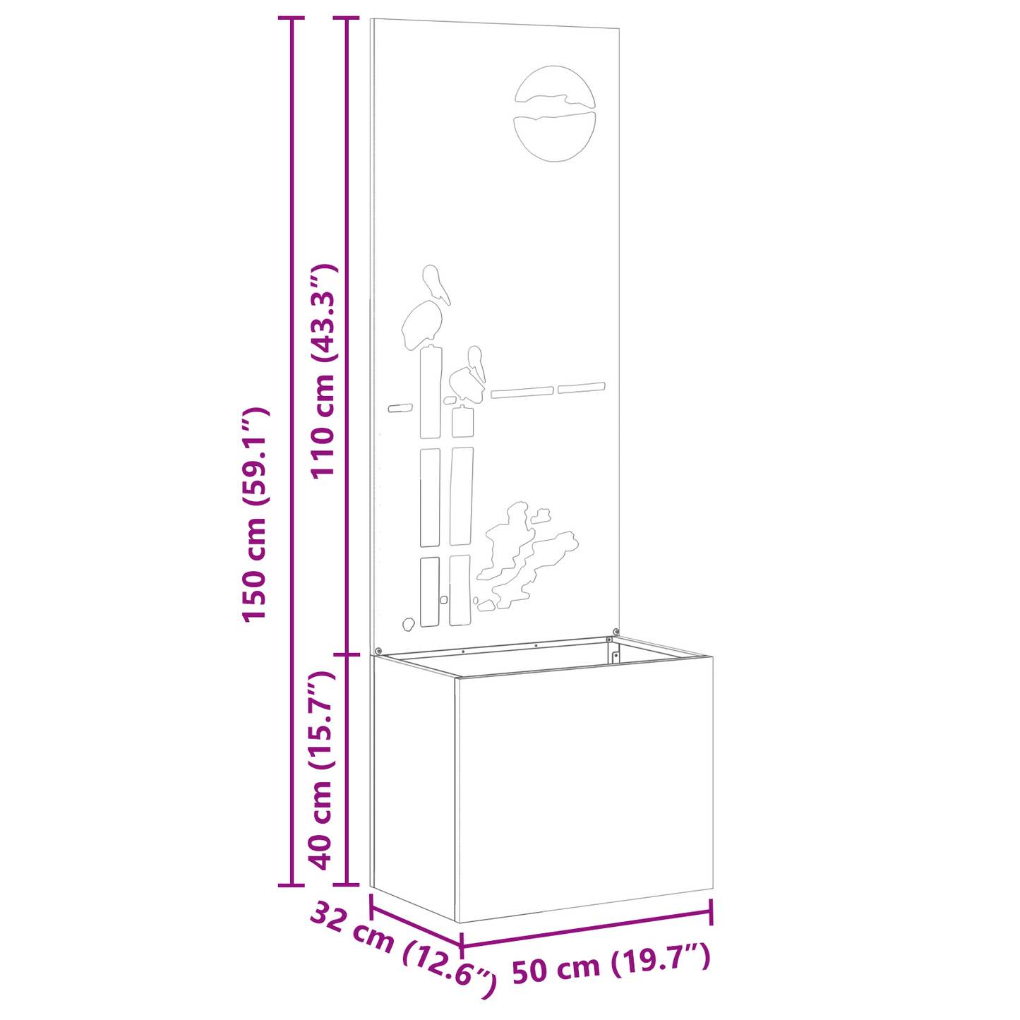 Tuinplant met Decoratief Paneel Zwart 50 x 140 cm