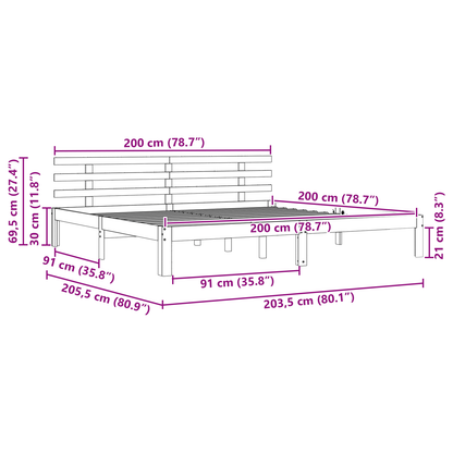 Bedframe Waxbruin 200x200 cm Massief Hout Grenen