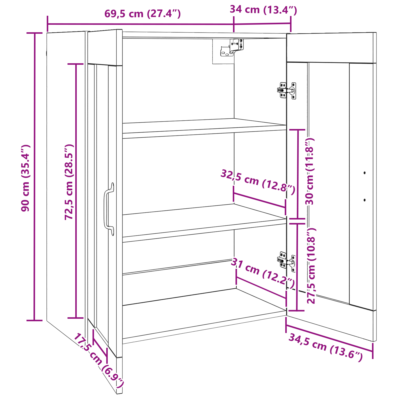 Hangende Wandkast Bruin 69.5 x 34 x 90 cm Bewerkt hout