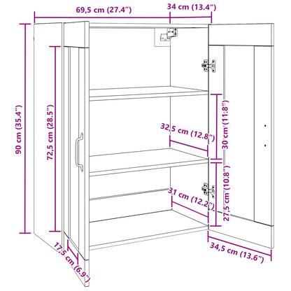 Hangende Wandkast Bruin 69.5 x 34 x 90 cm Bewerkt hout